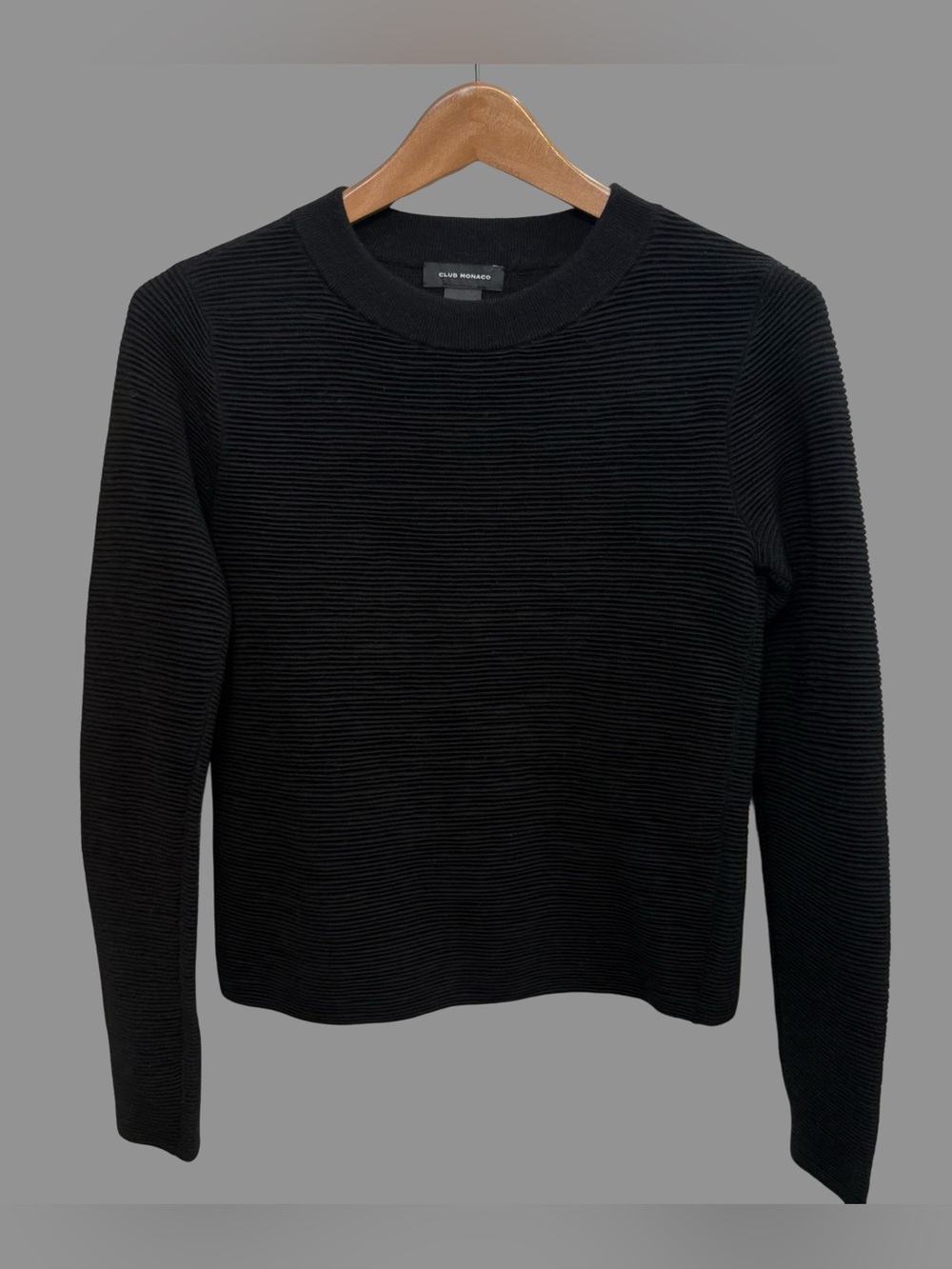 Club Monaco Black Crew Neck Ribbed Pullover Boxy Sweater XS
